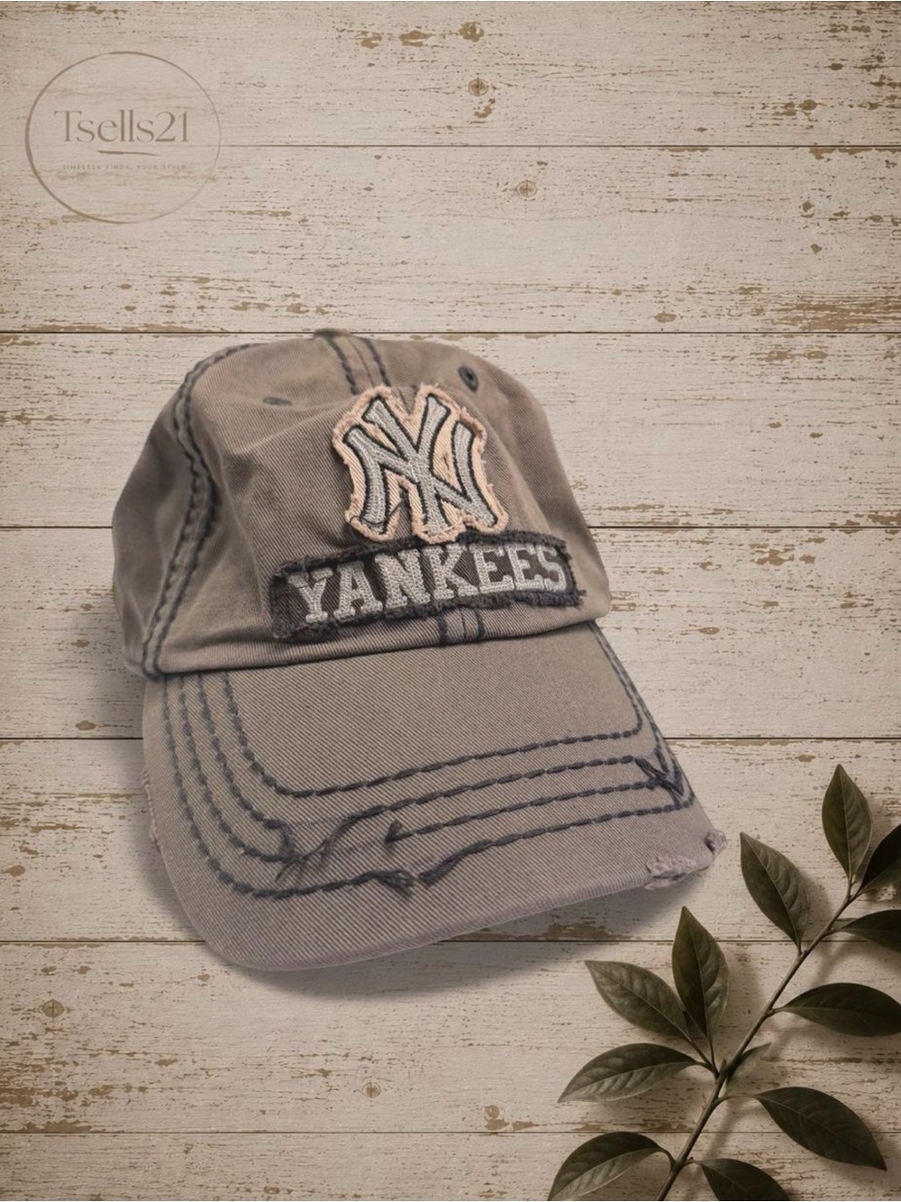 ‘47 Twins New York Yankees Grey Vintage Mid-00s Distressed Baseball Cap – Size S